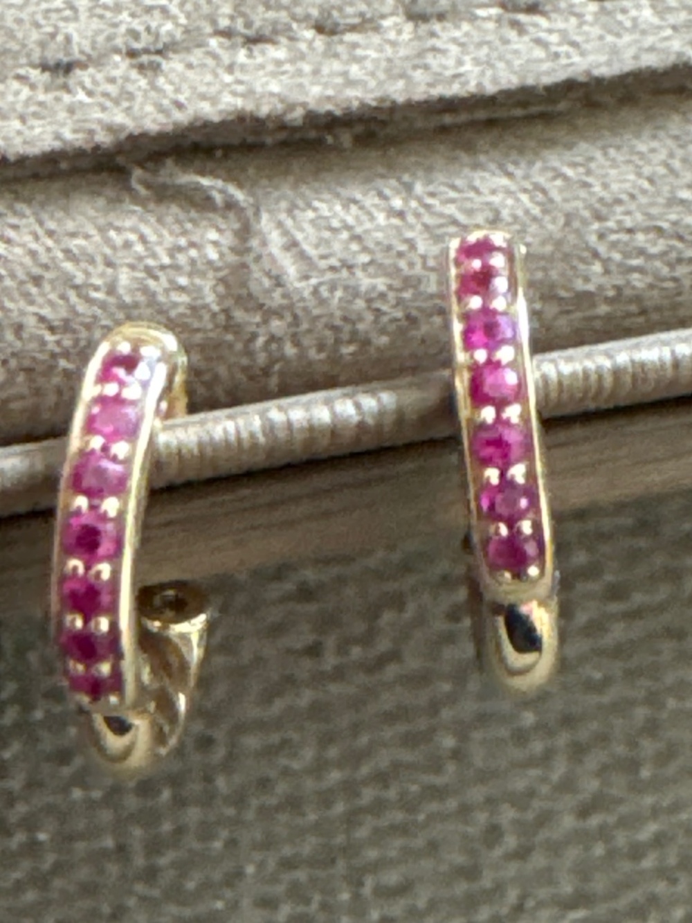 David ayurman pavé-set gemstones hoop earrings with rubys and 18K gold.